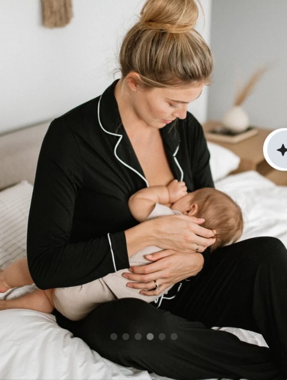 Kindred Bravely Bamboo Clea Black Nursing Pajama Set with White Piping